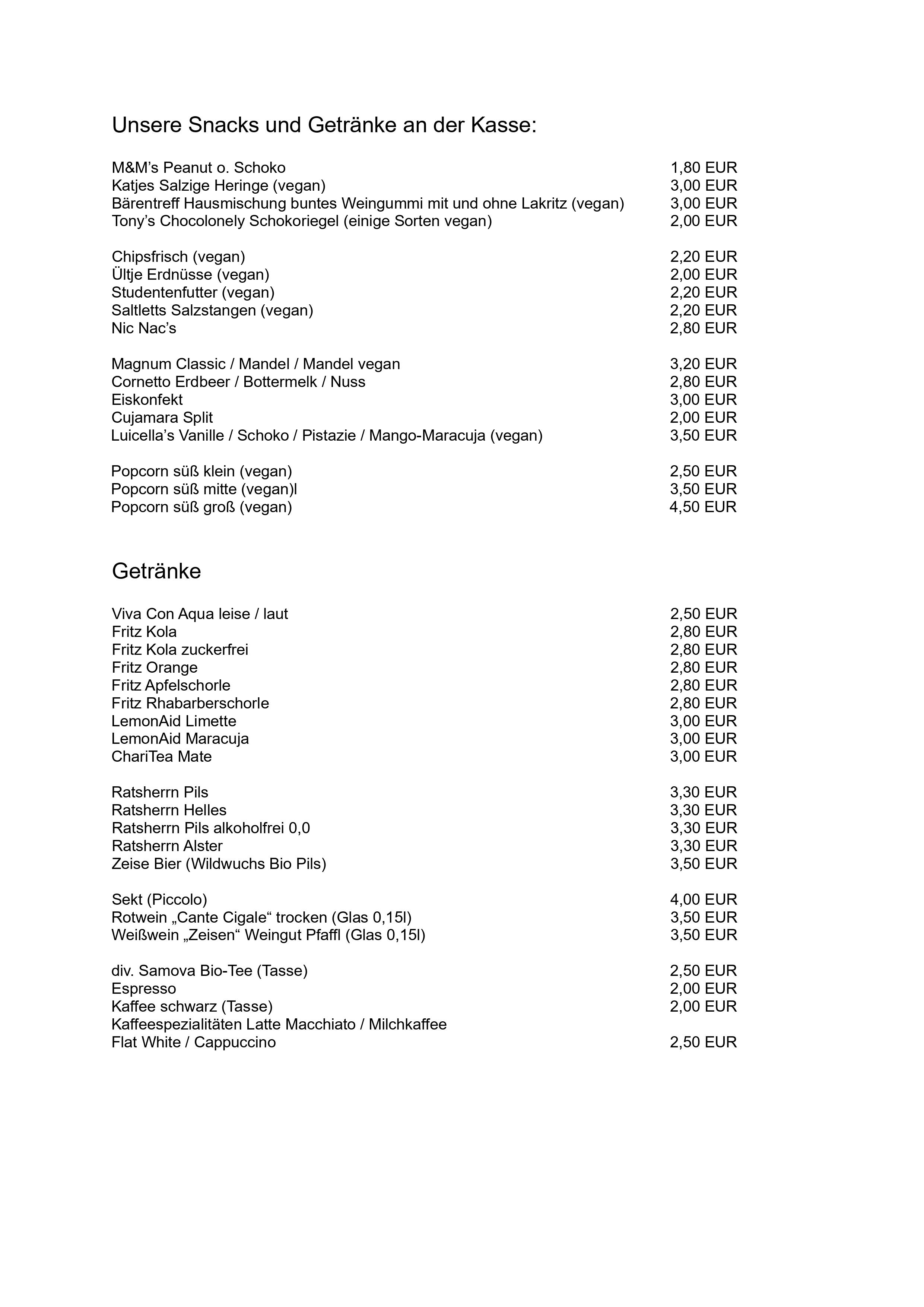 Zeise Nebenverkauf Preisliste ab 2023